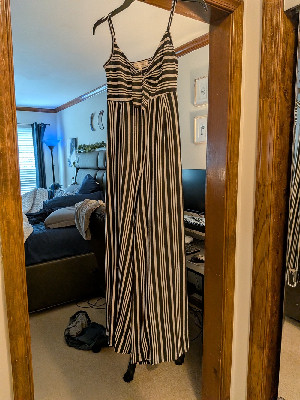 Striped Black and White Spaghetti-Strap Jumpsuit